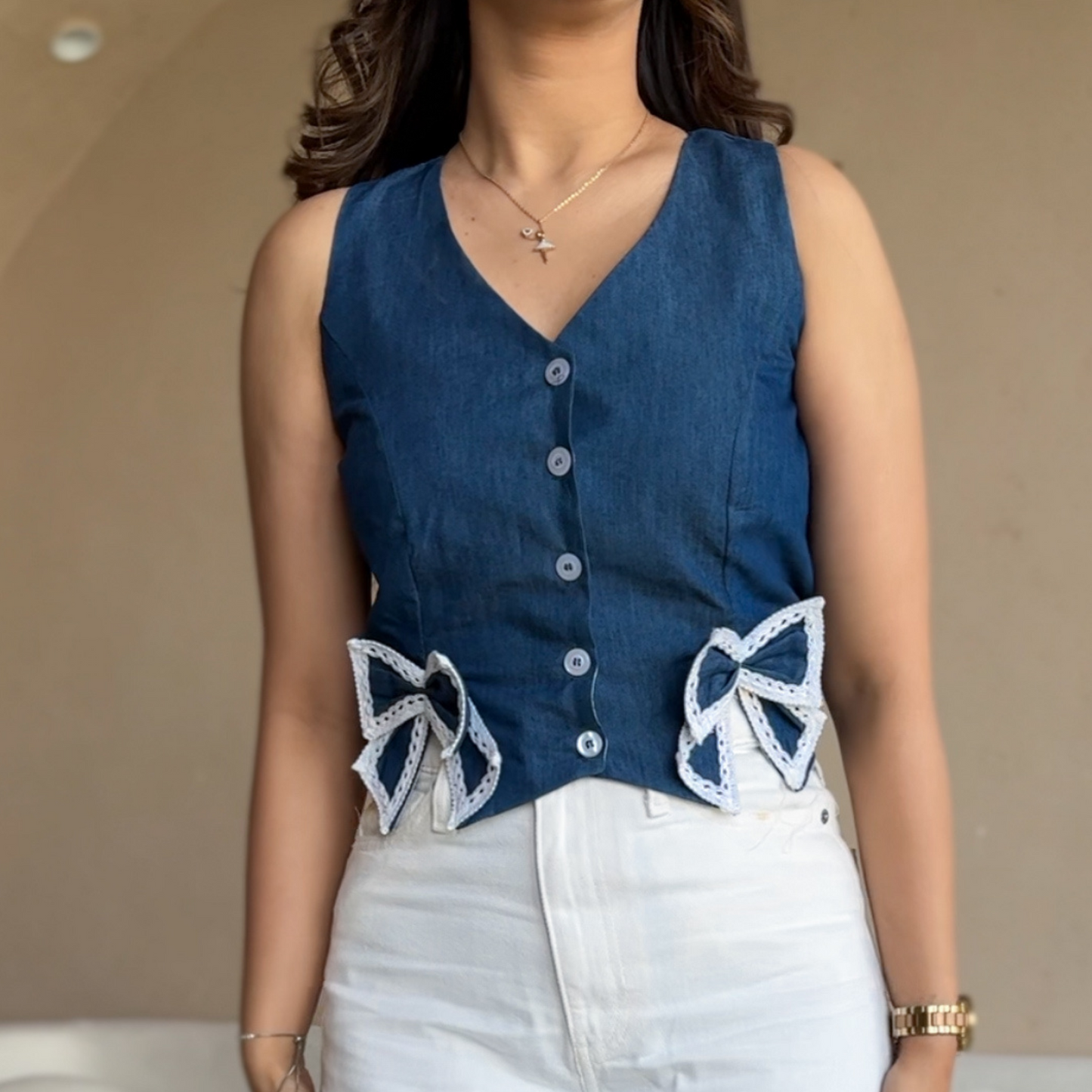 DENIM BOW VEST